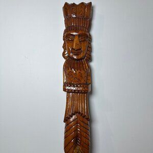 Hand-Carved Wooden Tribal Sculpture 17" Tall Decorative Art